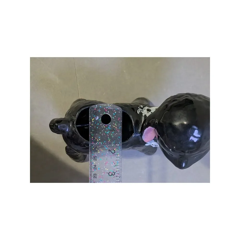 Vintage 1950s Black Lamb Ceramic Planter Kitsch Sheep Pot - AS IS / Worn